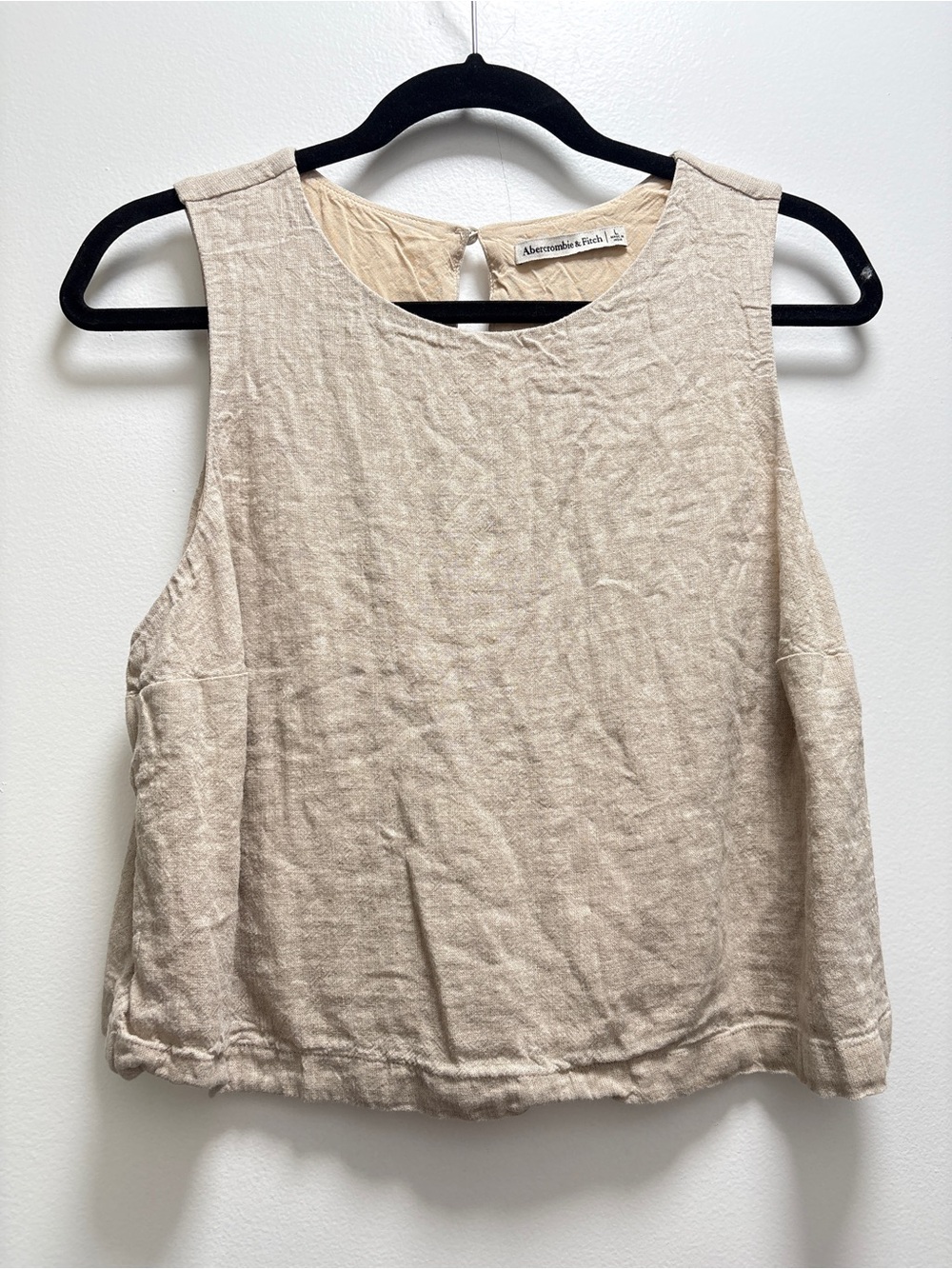 Abercrombie & Fitch Beige Linen-Blend Sleeveless Tank - Large- minimalist quiet